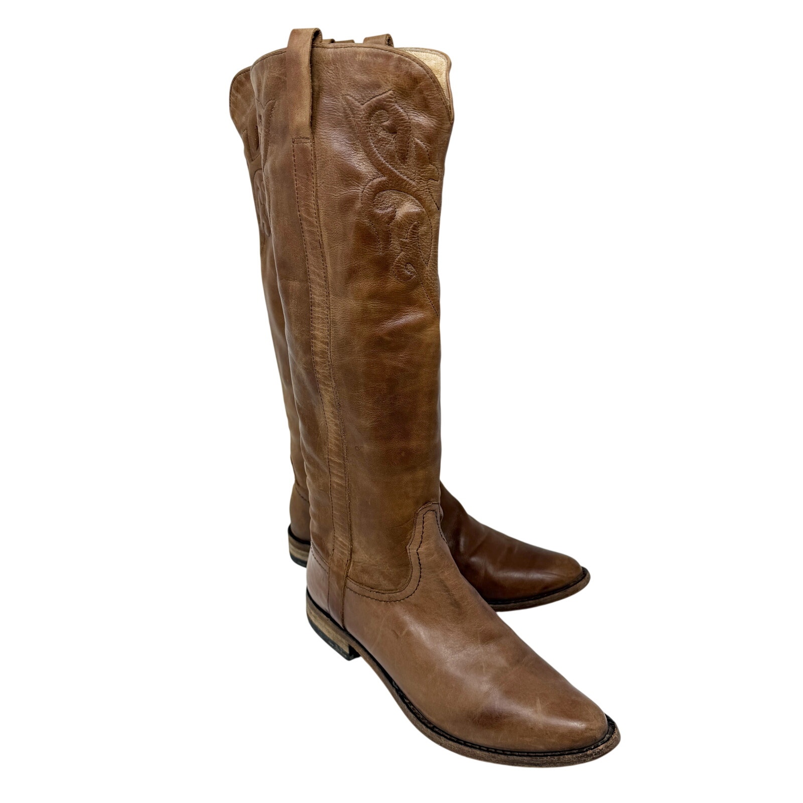Spirit By Lucchese Brown Leather Riding Boots Women's Size 7.5 Pull On Knee High